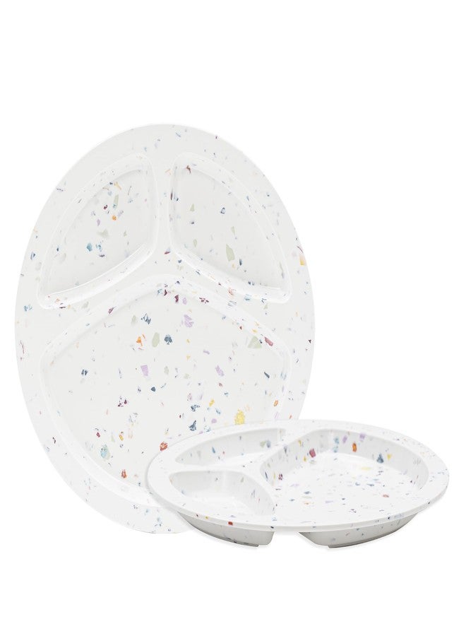 Bzyoo 9-Inch Melamine Divided Plates – 3-Section Portion Control Plates, Food Safe & Durable, Lightweight & Unbreakable, Reusable Tableware for Kids, Big Kids & Everyday Meals, Confetti White - Image 1